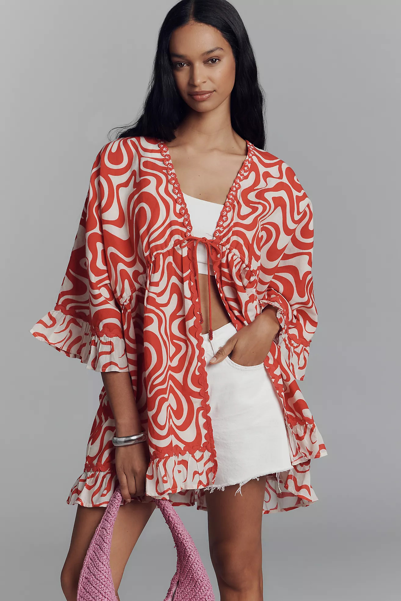 Bl-nk Tie-Front Cotton Linen Shawl | Anthropologie (US)