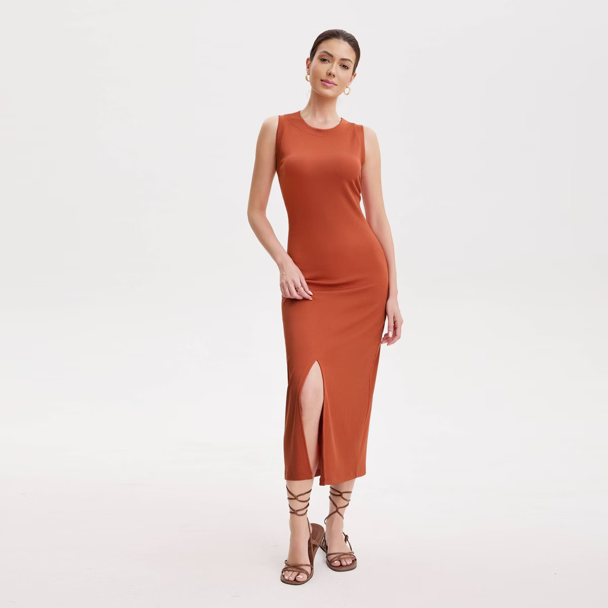 Women's Rib-Knit Midi Bodycon Dress - A New Day™ Coral Orange | Target