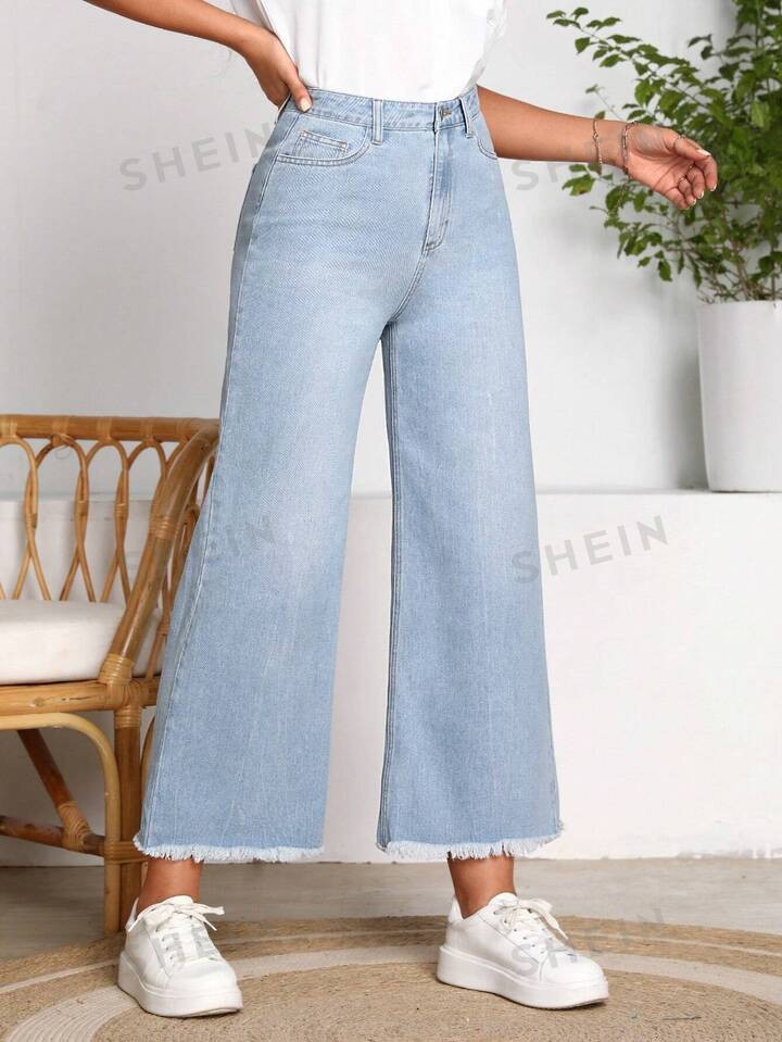 SHEIN LUNE Raw Hem Slant Pocket Jeans | SHEIN