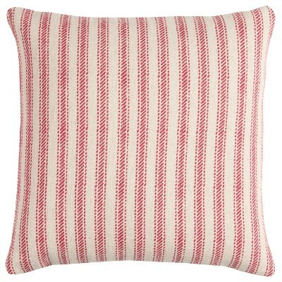 20"x20" Oversize Ticking Striped Square Throw Pillow Red - Rizzy Home: Vintage Canvas, Hidden Zipper, Indoor Decor | Target