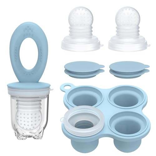 KingKam Breastmilk Popsicle Molds & Baby Food Feeders Set, Baby Fruit Feeder for Teething & Self-Feeding, Baby Food Breast Milk Storage Containers Freezer Tray (Blue) | Amazon (US)