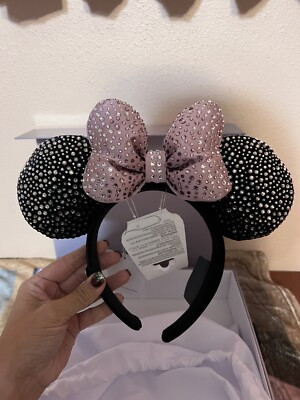 Disney Parks 100 Anniversary Swarovski Black Pink Bow Minnie Mickey Ear Headband  | eBay | eBay US
