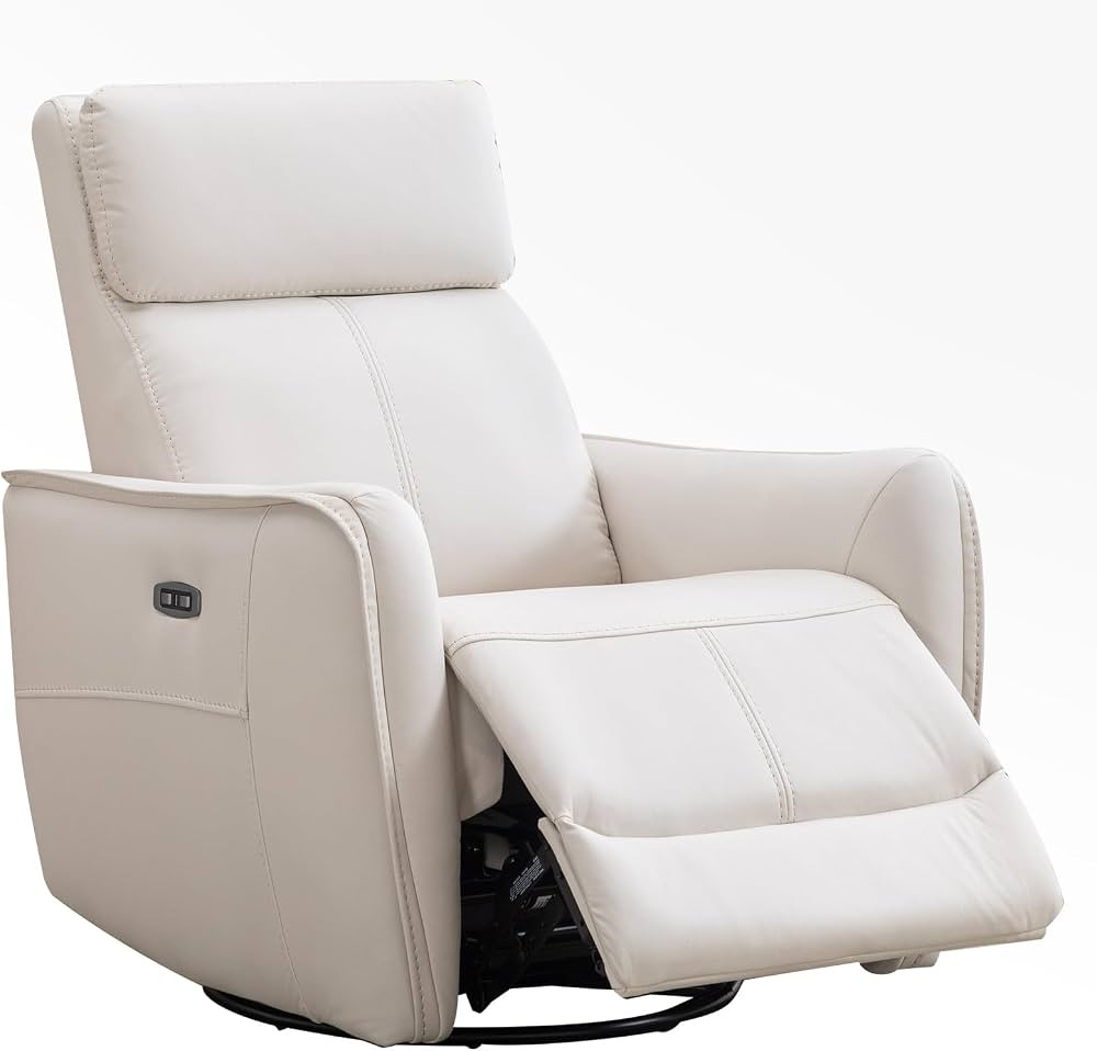 ANJ Cream White Recliner Chair for Relaxing | Power Rocker, Electric 270° Swivel, Glider | Leath... | Amazon (US)