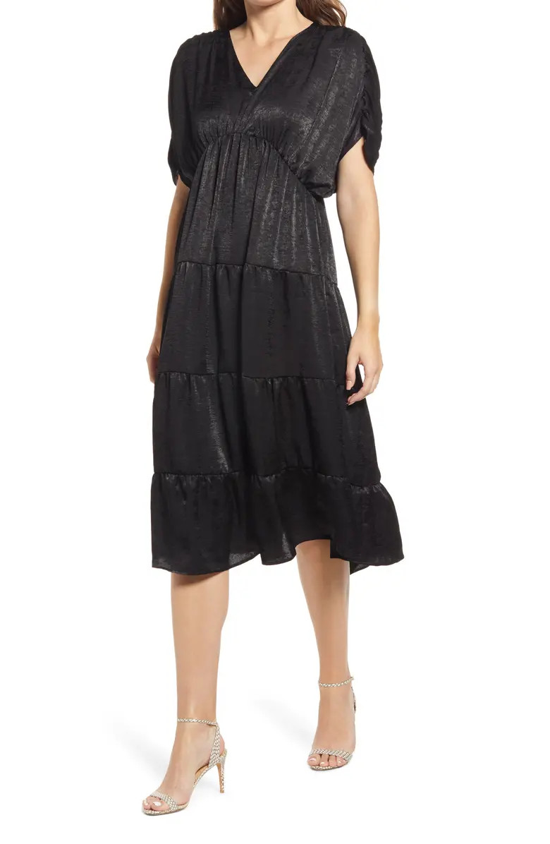 Shirred Satin Midi Dress | Nordstrom