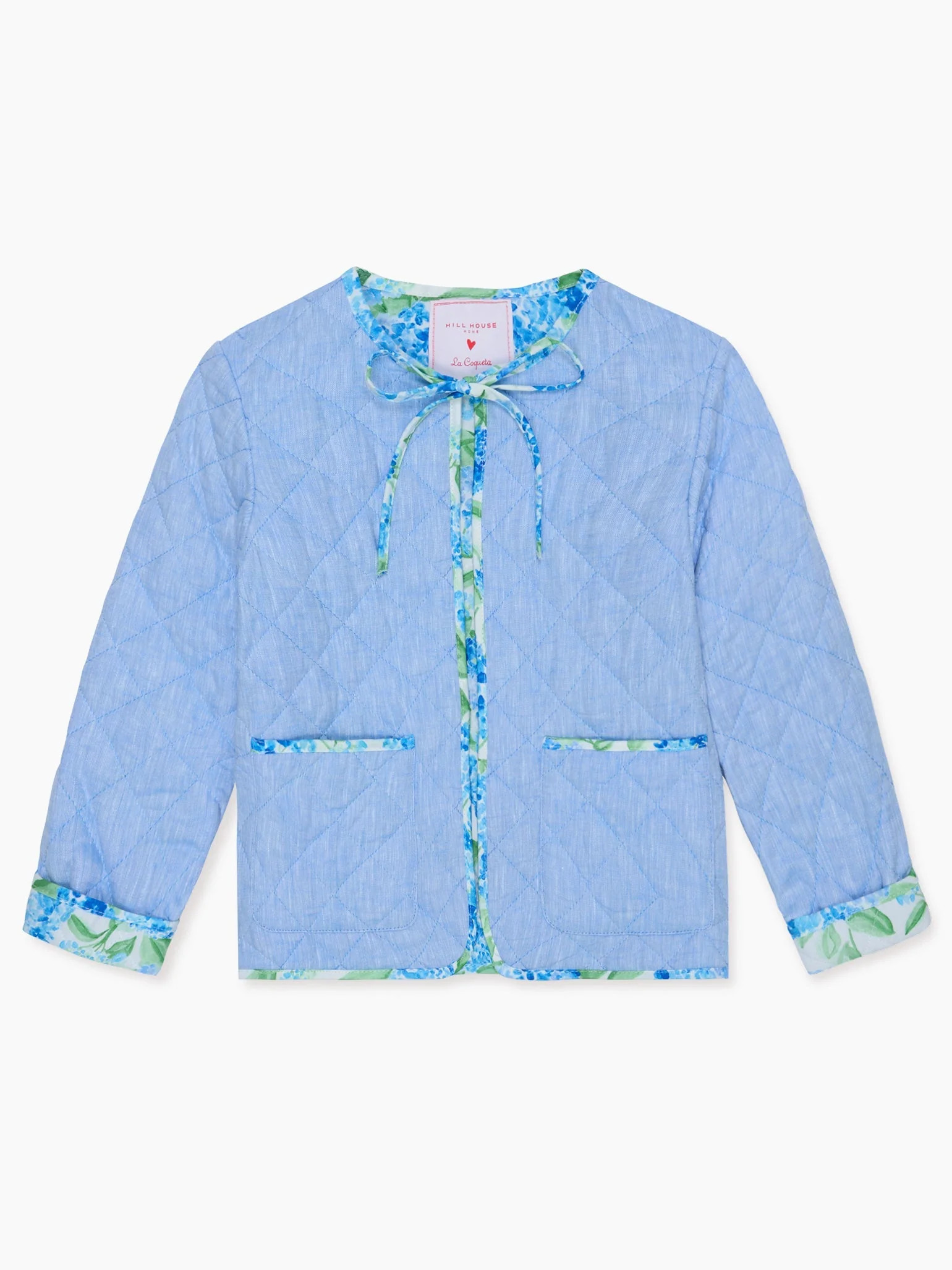 Hill House Home X La Coqueta Blue Watercolour Hydrangea Maribel Girl Jacket | La Coqueta (US)
