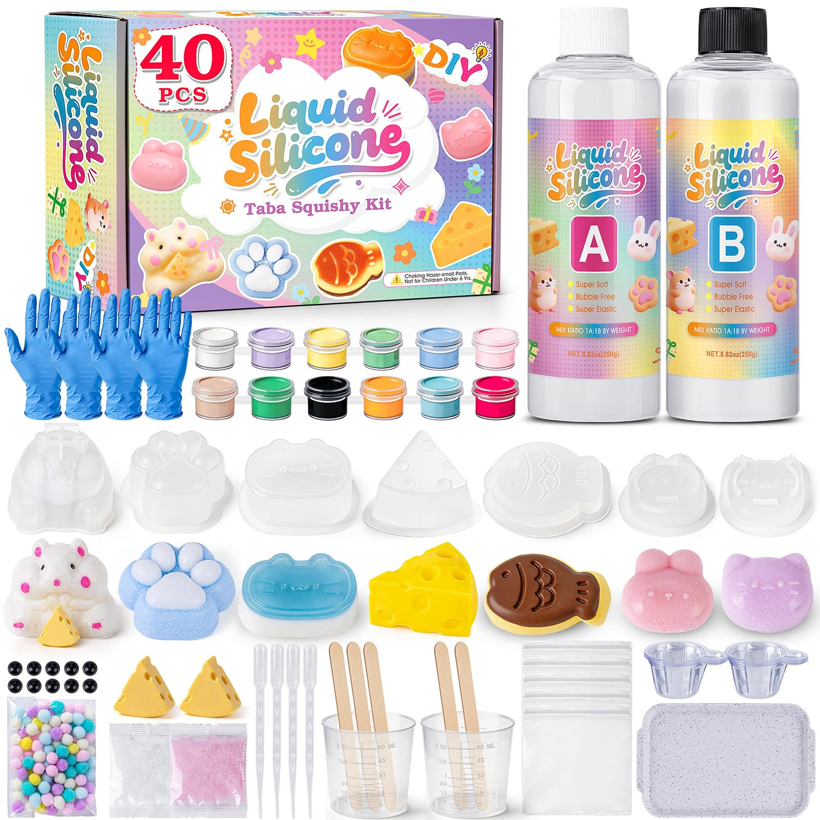 Taba Squishy Making Kit, DIY Taba Squishy Kit, 18oz FuFu Squishy 7 Molds Silicone, Liquid Silicon... | Amazon (US)