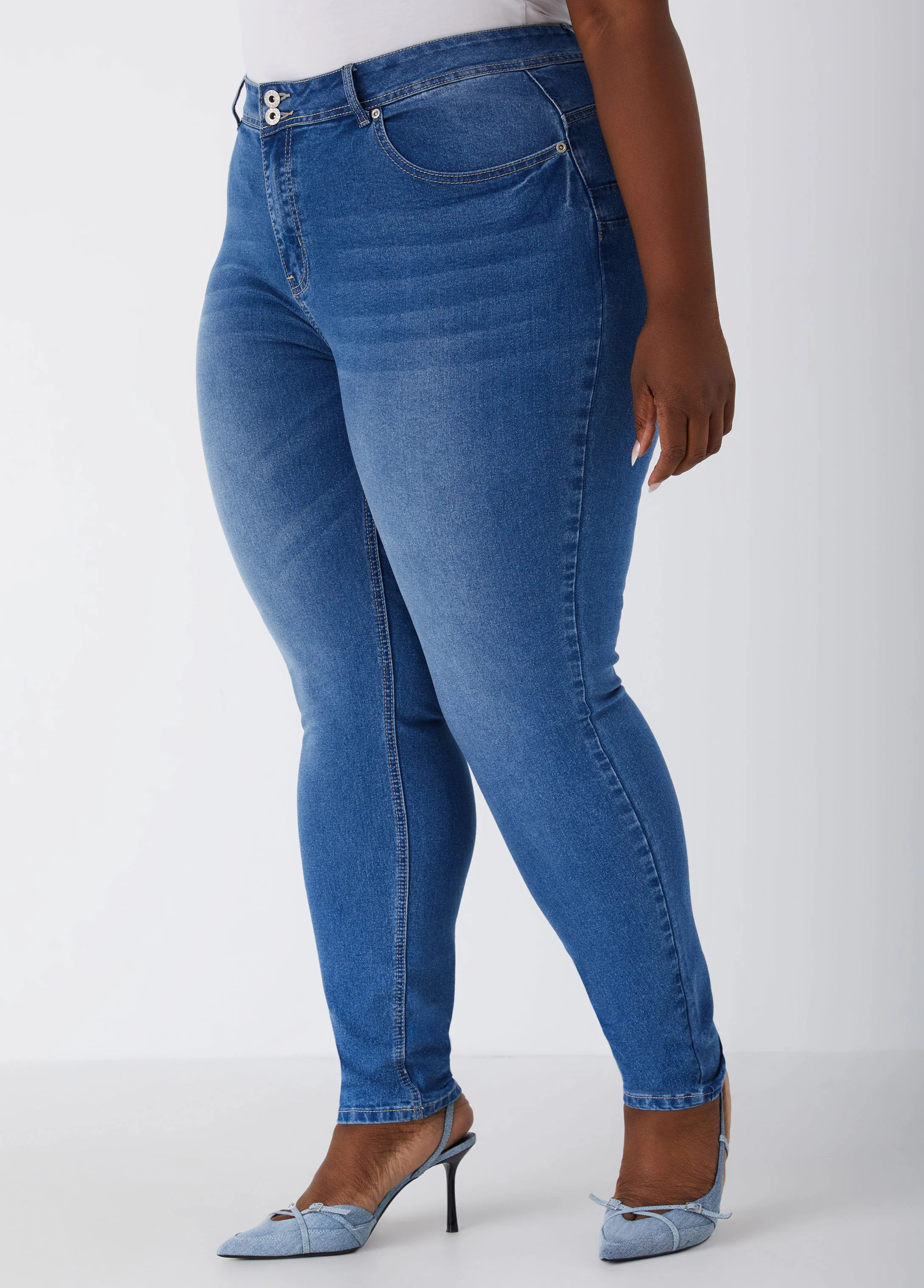 Plus Size High Rise Skinny Jeans Shaping Stretchy Skinny Jeans | Ashley Stewart