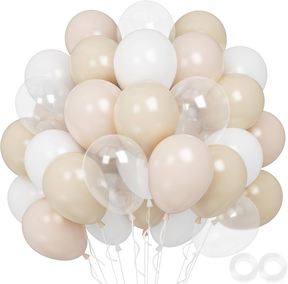 Beige Balloons, 60 PCS 12 Inch Cream Nude Sand White Clear Latex Birthday Balloons for Birthday B... | Amazon (US)