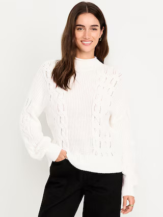 Seaside Cotton Roll-Neck Cable-Knit Sweater | Old Navy (US)