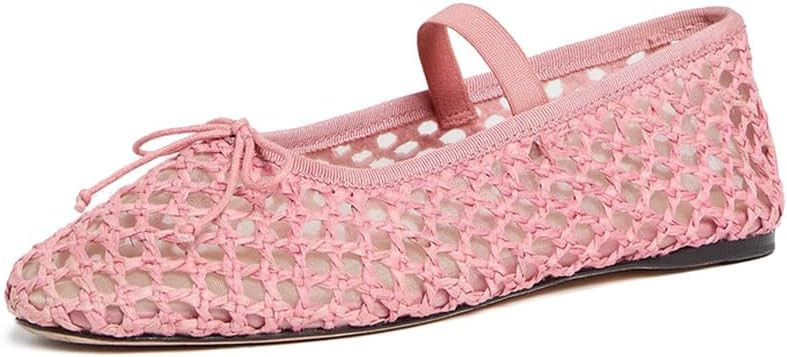 AMINUGAL Raffia Ballet Flats Shoes for Women Mesh Mary Jane Flats Bows Round Toe Ballerina Flats ... | Amazon (US)