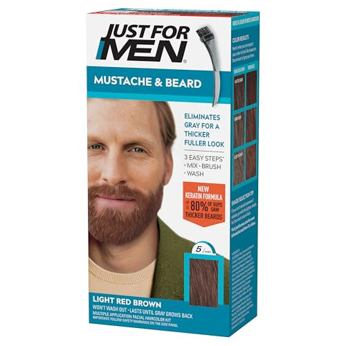 Just For Men Mustache & Beard, Beard Dye for Men with Brush, With Keratin Biotin Aloe and Coconut Oil for Healthy Facial Hair - Light Red Brown, M-27, Pack of 1 (Packaging May Vary) | Amazon (US)