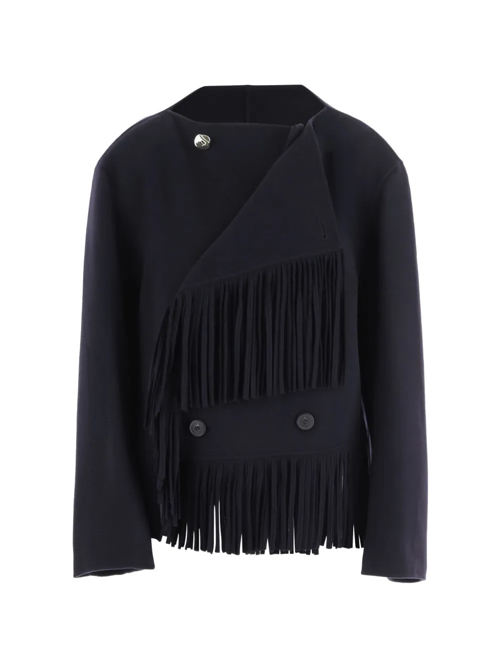 Carven fringe-trimmed double-breasted jacket - Blue | Farfetch Global