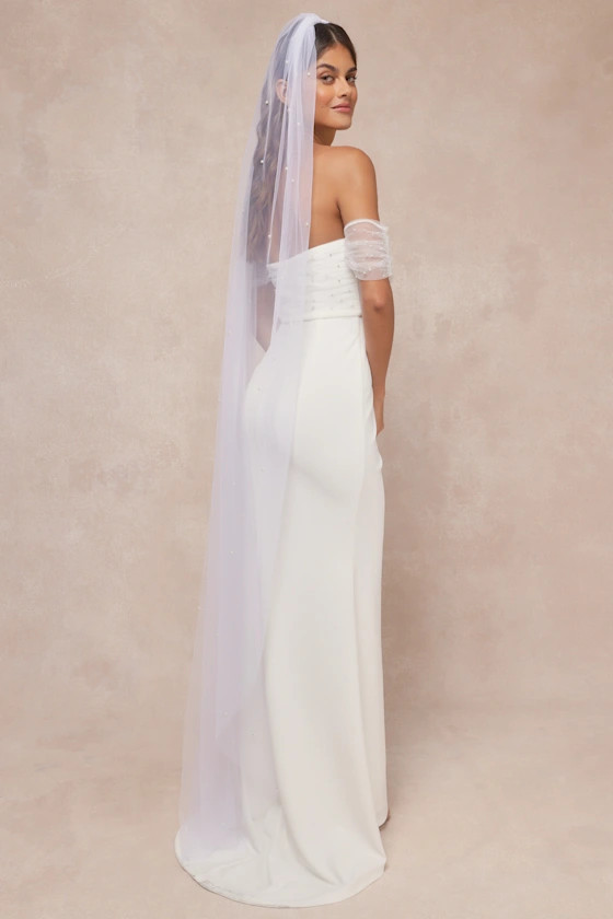 Bountiful Love White Pearl Tulle Long Veil | Lulus
