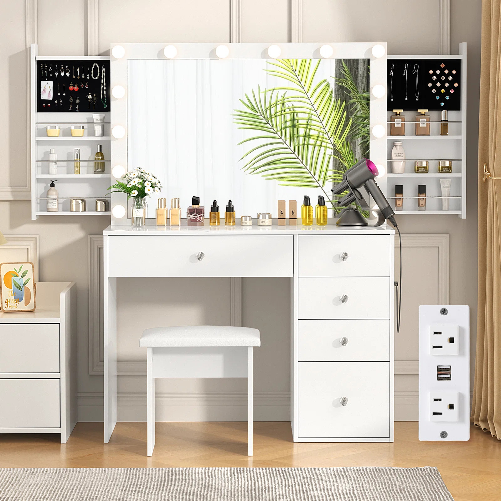 Latitude Run® Calijah Makeup Vanity with Hidden Sliding Storage Shelves and Outlets & Reviews | ... | Wayfair North America