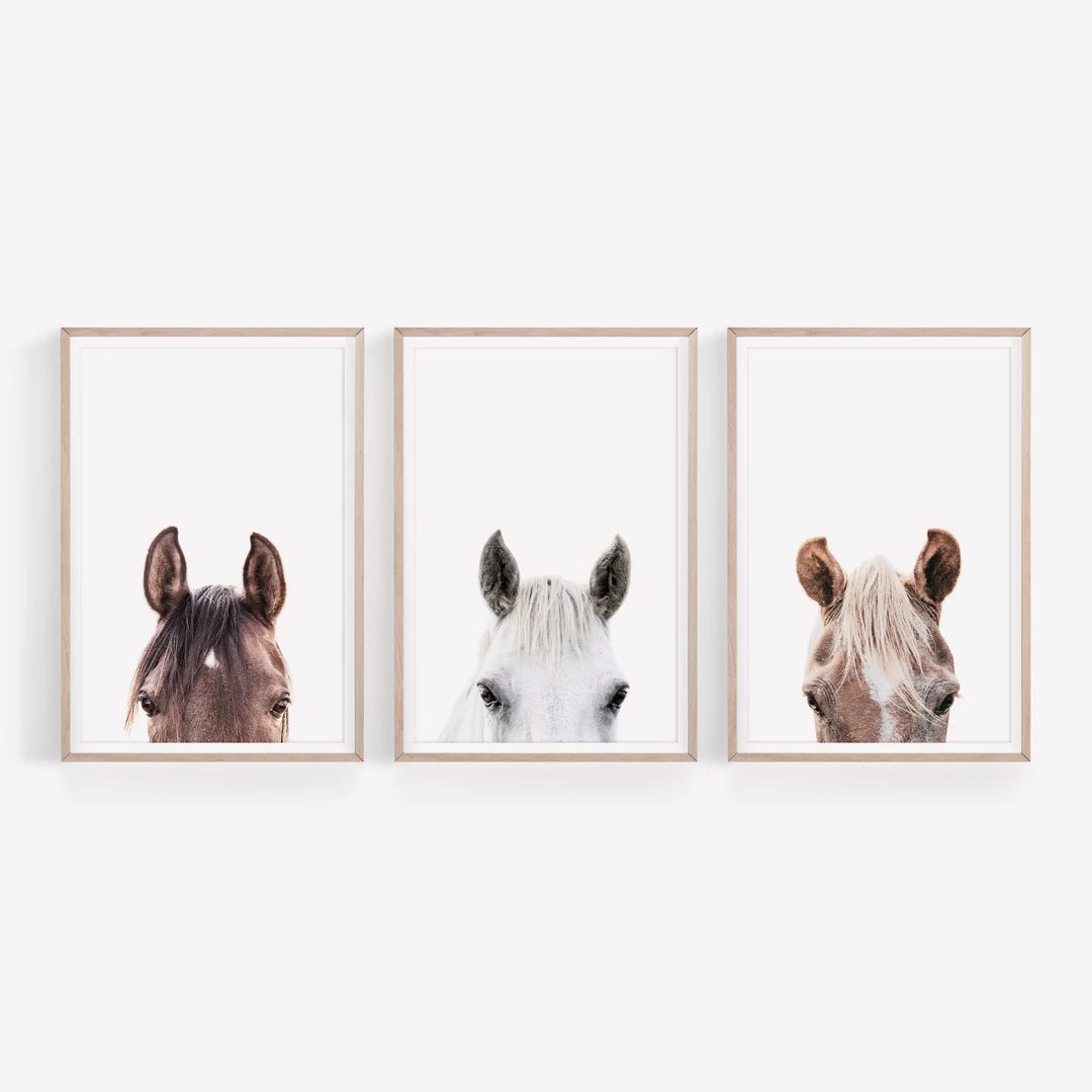 Set of 3 Horses Prints, Horses Portraits Wall Art Set, DIGITAL DOWNLOAD, Farm Animal Prints Set, ... | Etsy (US)