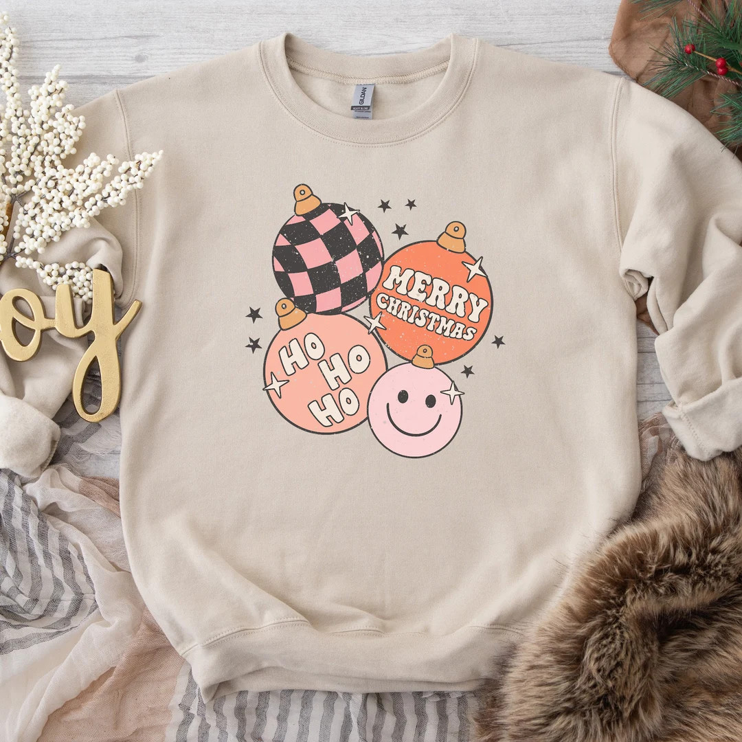 Retro Christmas Sweatshirt Ornaments Holiday Crewneck - Etsy | Etsy (US)