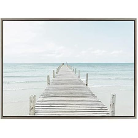 Kate and Laurel Sylvie Wooden Pier On The Beach Framed Canvas by Amy Peterson, 23x33 Gray, Coastal C | Amazon (US)