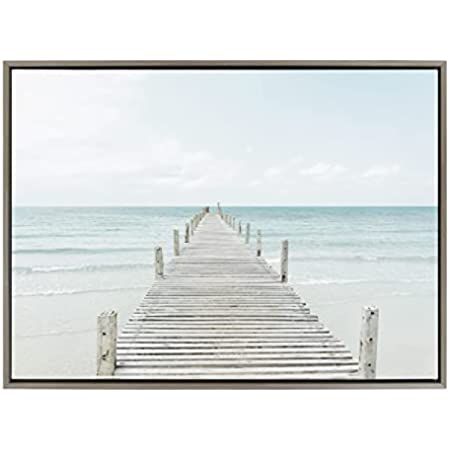 Kate and Laurel Sylvie Wooden Pier On The Beach Framed Canvas by Amy Peterson, 23x33 Gray, Coastal C | Amazon (US)