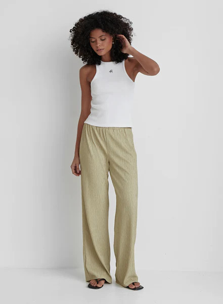 Olive Textured Straight Leg Trouser- Charlo | 4th & Reckless