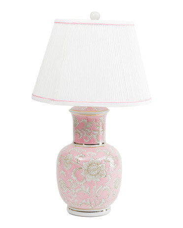 27in Floral Metallic Ceramic Table Lamp With Shaped Shade | Marshalls