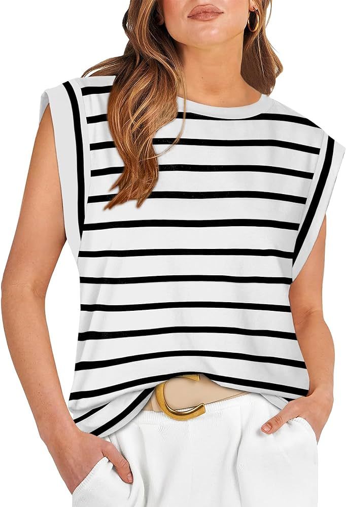 WIHOLL Cap Sleeve Tops for Women Summer Tank Top Basic Tee Shirts Casual Loose Fit 2024 Fashion | Amazon (US)