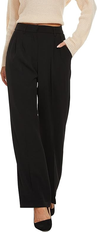 FUNYYZO Women's 2022 Fall Wide Leg Pants High Elastic Waisted in The Back Business Work Trousers ... | Amazon (US)