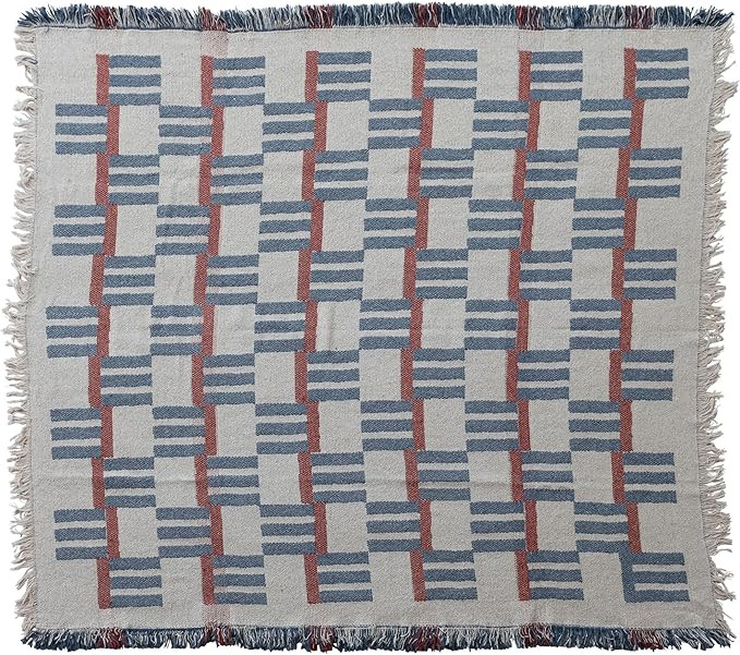Creative Co-Op Woven Cotton Blend Jacquard Throw with Stripes/Block Pattern and Fringe, Multicolo... | Amazon (US)