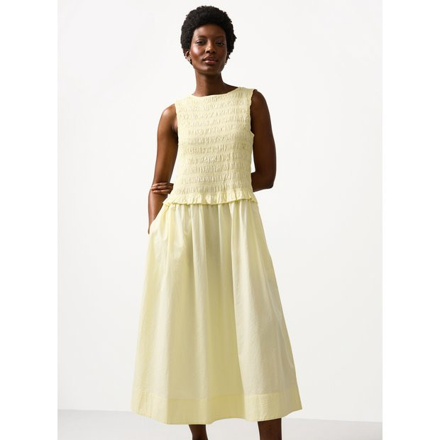 Yellow Poplin Shirred Sleeveless Midaxi Dress 20 | Tu Clothing