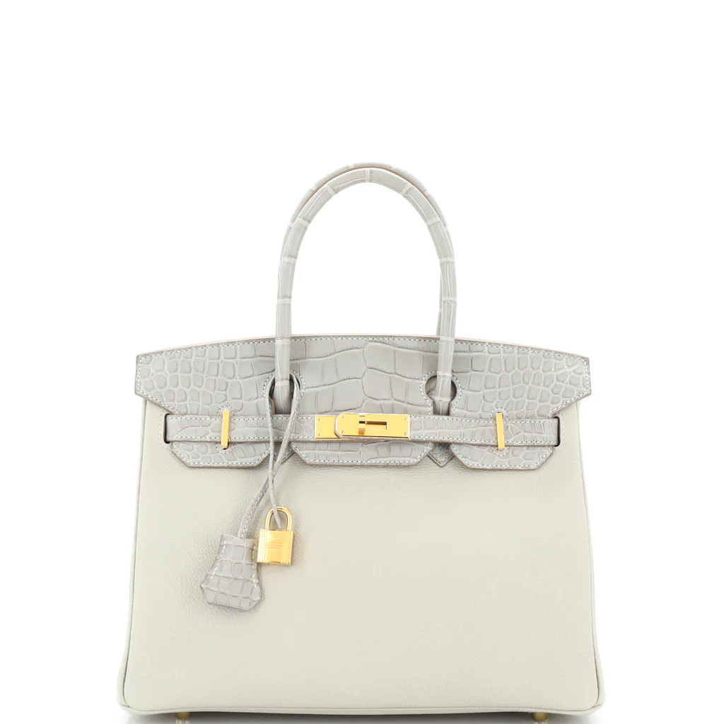 Touch Birkin Bag Grey Togo with Matte Alligator with Gold Hardware 30 | Rebag