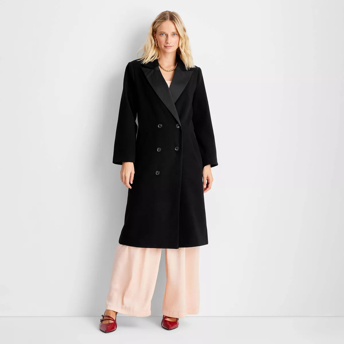 Women's Notched Lapel Double-Breasted Coat - Future Collective Black | Target