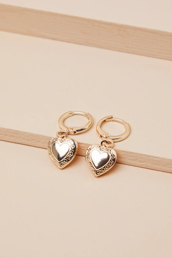 Dearest Addition Gold Heart Locket Huggie Hoop Earrings | Lulus