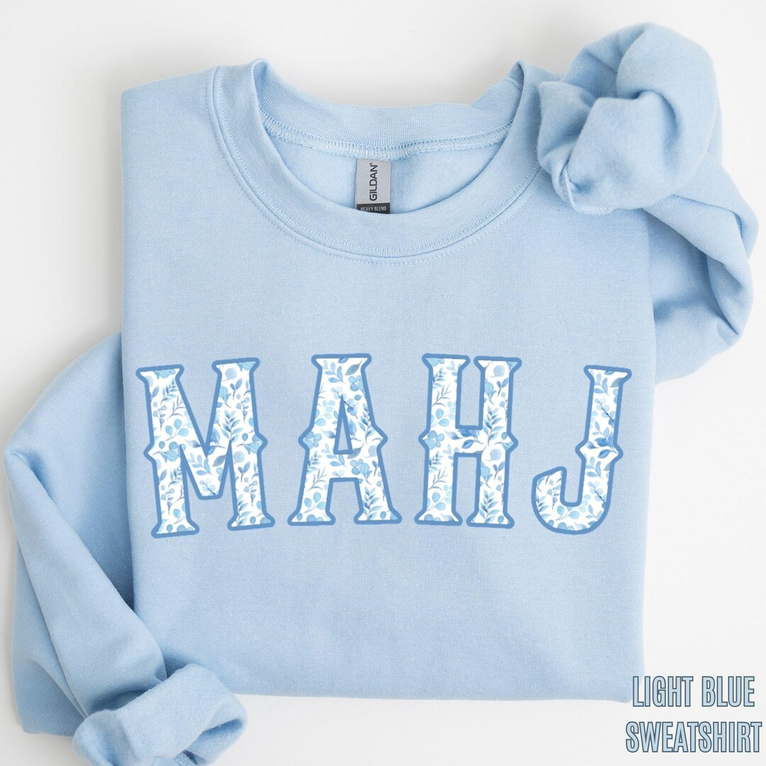 Blue Toile MahJong Sweatshirt for Women Cute Floral Mahjongg Hoodie Blue Chinoiserie Mahj Girl Gr... | Etsy (US)