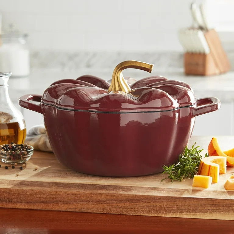 The Pioneer Woman Pumpkin 3.5-Quart Enamel Cast Iron Dutch Oven, Merlot - Walmart.com | Walmart (US)