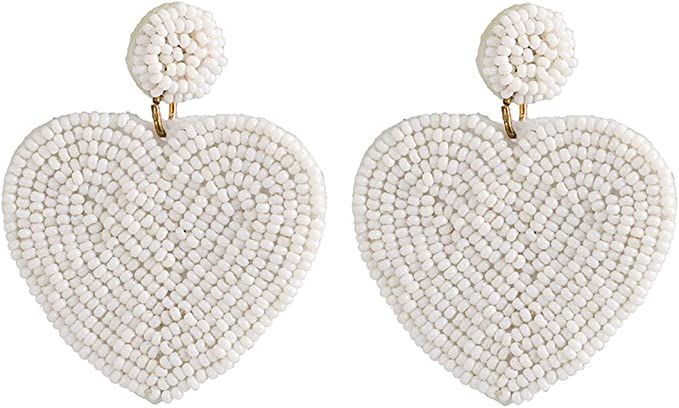 NLCAC Beaded Heart Earrings Bohemian Statement Beaded Heart Love Dangle Drop Earrings Valentines ... | Amazon (US)