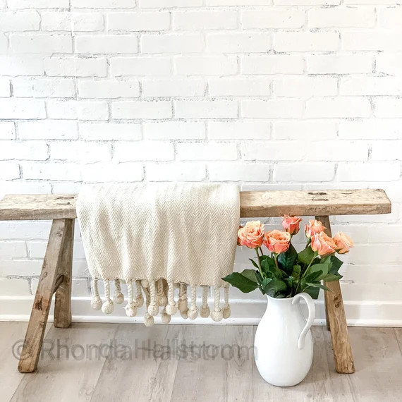 Antique Elm Wood Bench Stool/ Natural Rustic Farmhouse | Etsy (US)