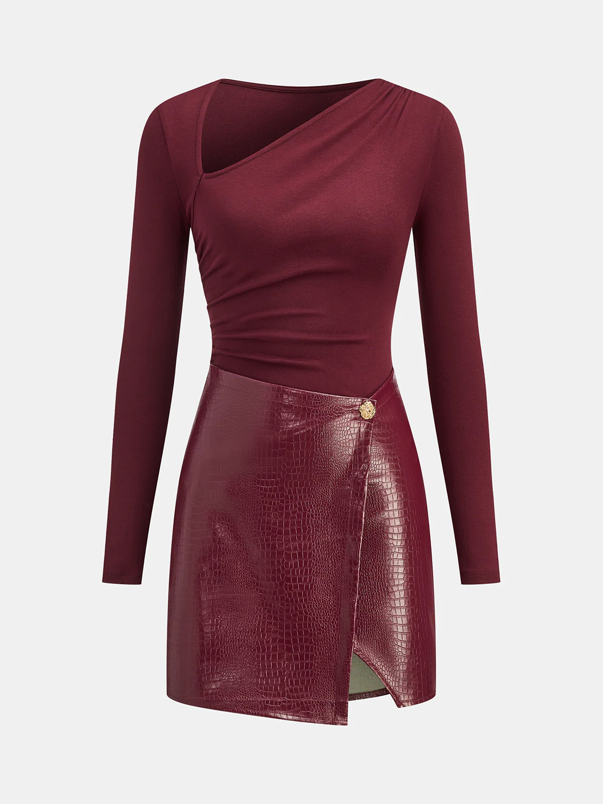 Faux Leather Paneled Knit Mini Dress | Commense
