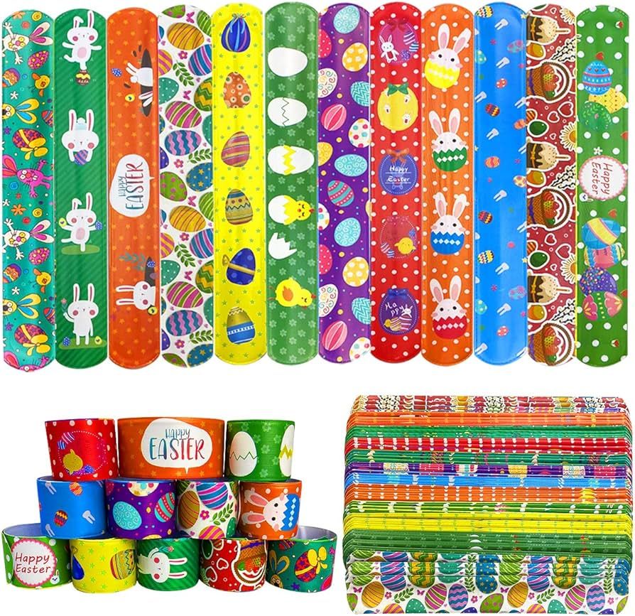 JoFAN 48 PCS Easter Slap Bracelets Toys for Kids Boys Girls Toddlers Easter Basket Stuffers Egg F... | Amazon (US)