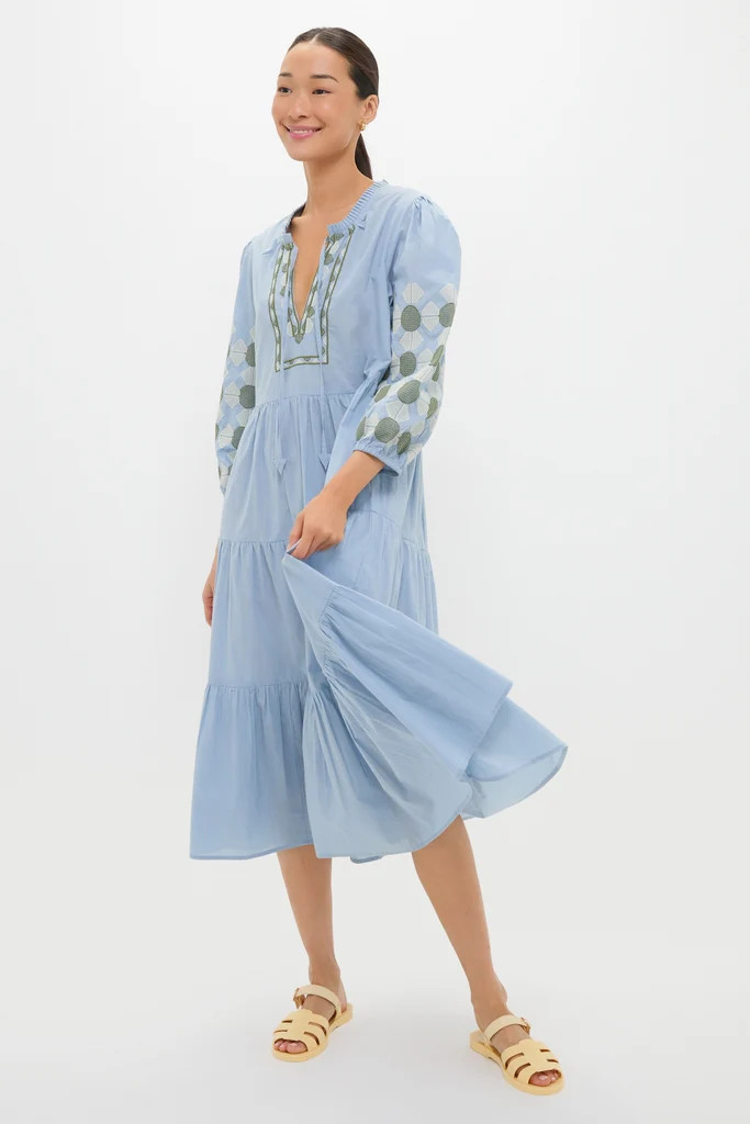 Sky Geometric Embroidered Long Sleeve Salty Paloma Caftan | Tuckernuck (US)