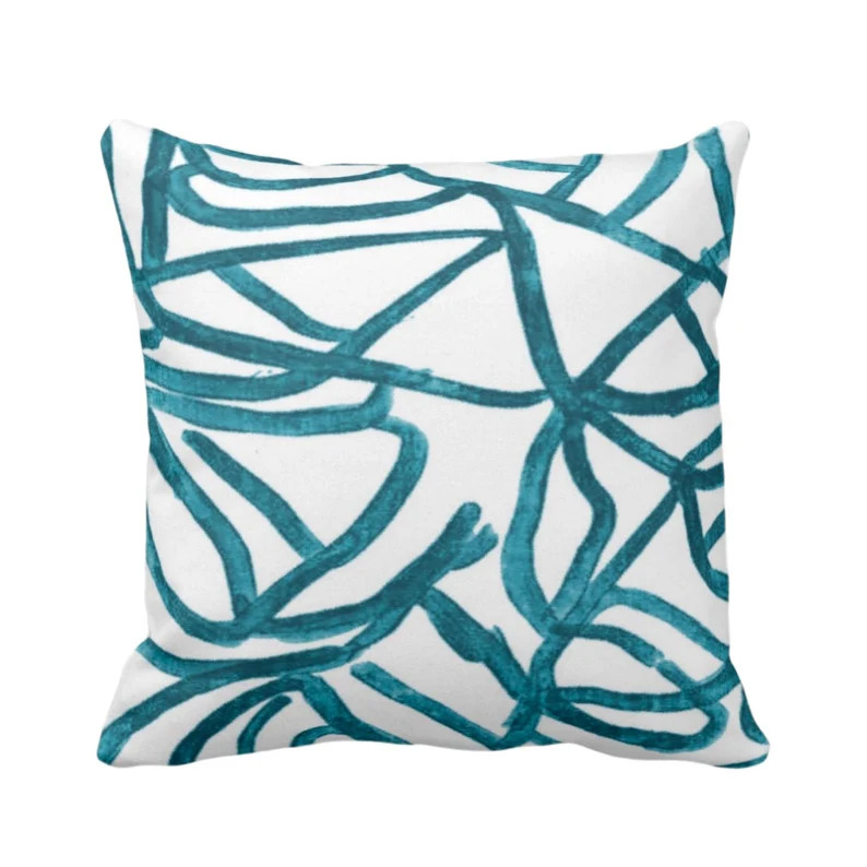 Abstract Throw Pillow or Cover White/teal 14 16 18 20 | Etsy | Etsy (US)