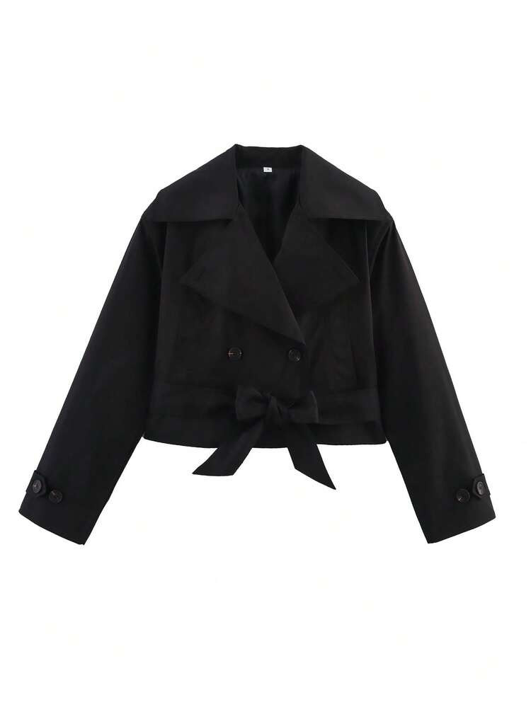 HH Spring Autumn Women Fashion Cropped Trench With Belt For Female Long Sleeve Lapel Collar Jacket Single Button Streetwear |m | SHEIN