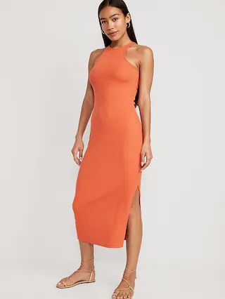 Fitted High-Neck Rib-Knit Maxi Dress for Women | Old Navy (US)