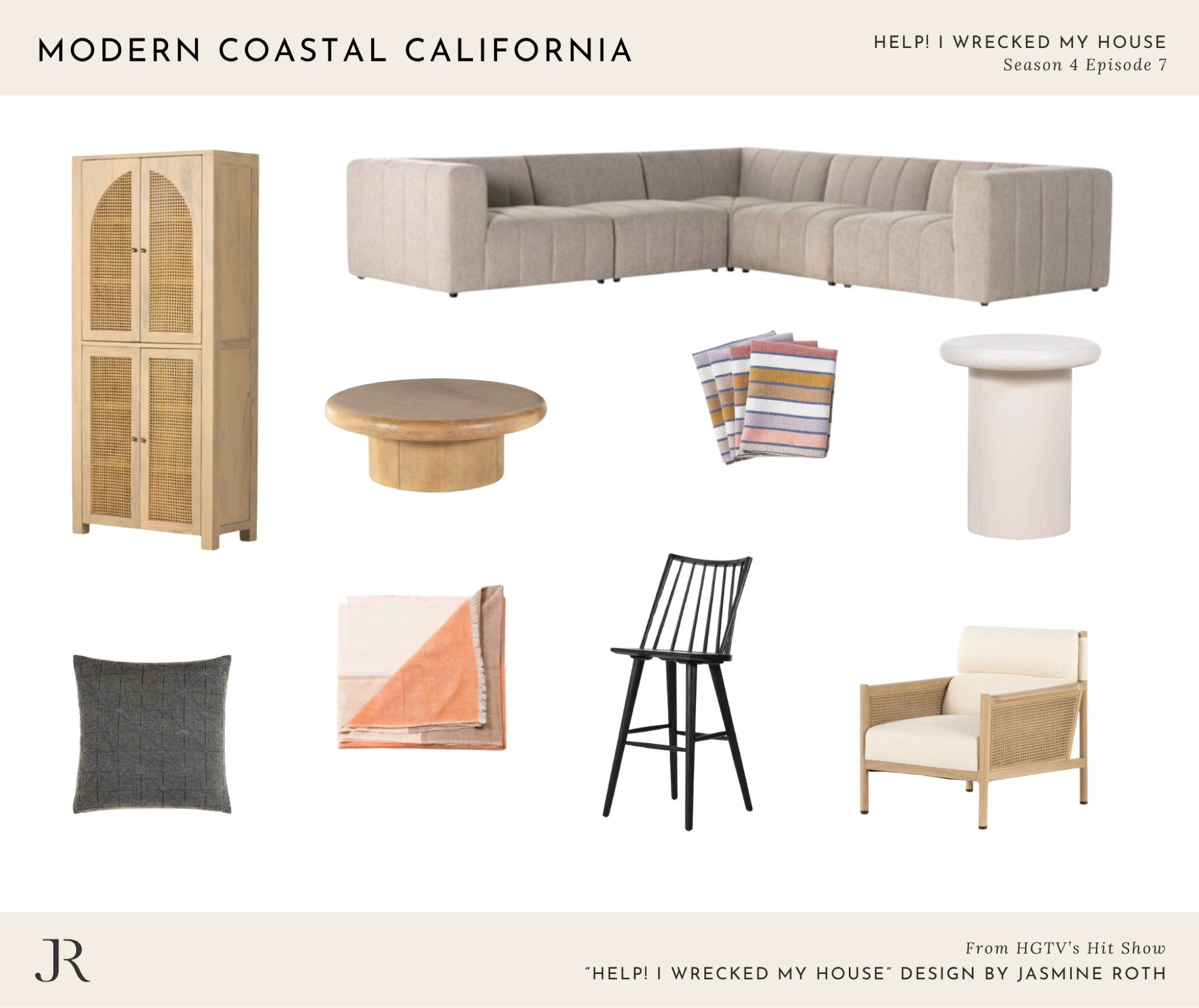 Shop the look - Help! I Wrecked My House Season 4 Episode 7 featuring a modern coastal California design with neutral furniture and functional storage ideas #homedecor #interiordesign #budgetdecor #homedesign #livingroom

#LTKHome