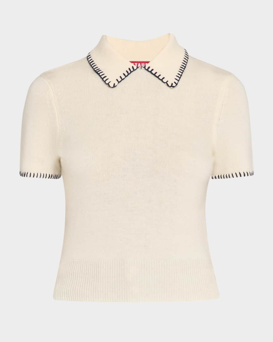 STAUD Windsor Wool-Blend Whipstitch Top | Neiman Marcus