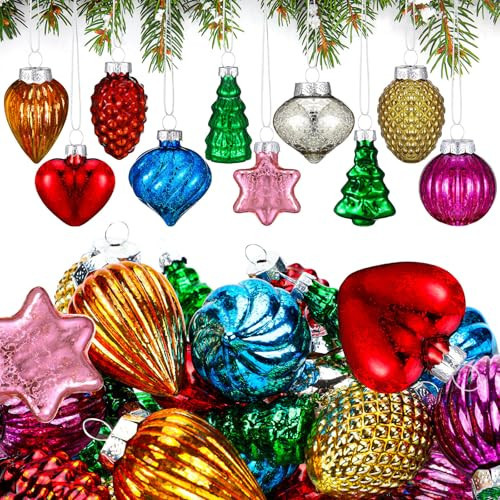 Moucuny 10 Pcs Christmas Vintage Retro Glass Ornaments Bulk, Mini Antique Mercury Glass Ornaments for Christmas Tree Small Hand Blown Ball for Xmas Vintage Holiday Decoration (Multicolor) | Amazon (US)