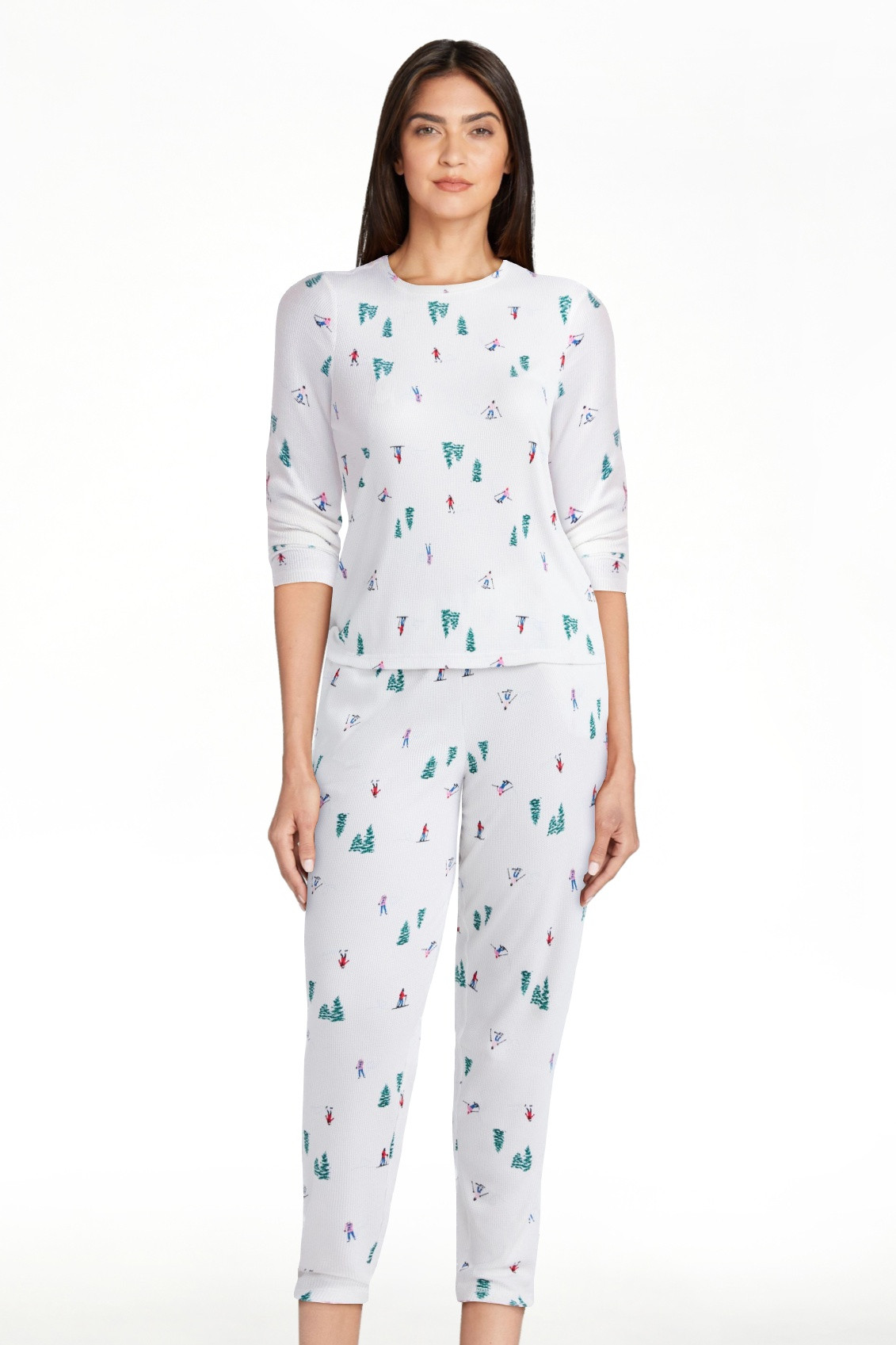 Joyspun Women's Waffle Knit Long Sleeve Top and Joggers Pajama Set, 2-Piece, Sizes S-3X | Walmart (US)