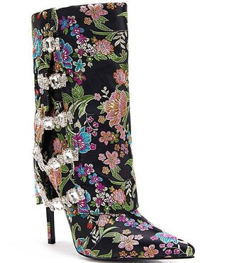 Tilley Floral Brocade Rhinestone Foldover Booties | Dillard's