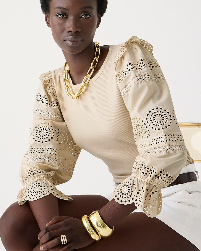 Ruffle-trim eyelet top in vintage rib | J. Crew US