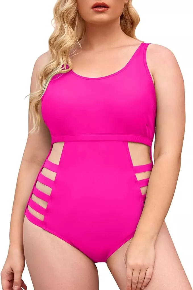 Aqua Eve Plus Size Bathing Suits for Women One Piece Swimsuits One Shoulder  Ruffle Tummy Control Swimwear, Hot Pink, 24 