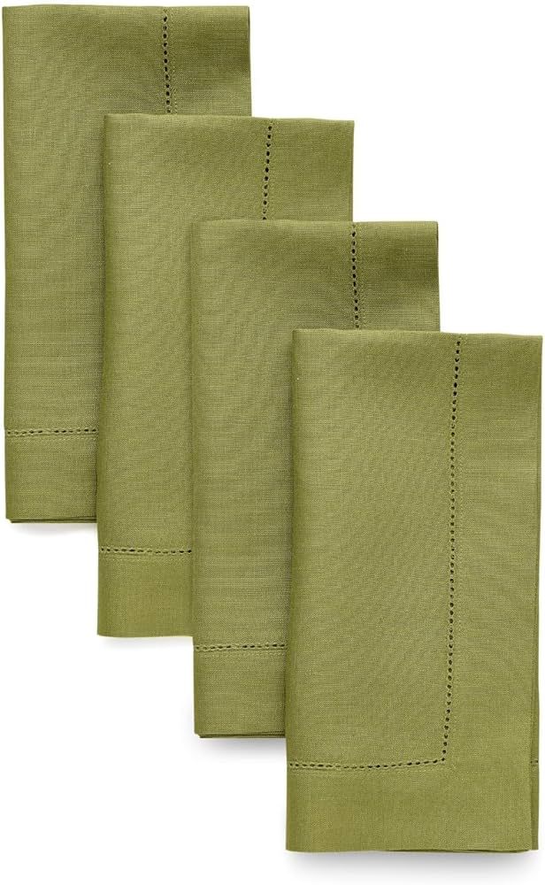 Solino Home Linen Dinner Napkins 20 x 20 Inch – Classic Hemstitch Avocado Green Napkins Set of ... | Amazon (US)