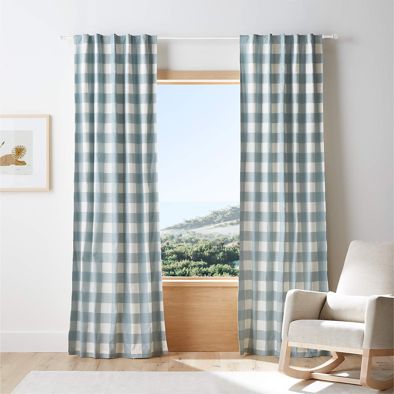 Blue Buffalo Check Cotton Blackout Window Curtain Panel 44"x96" + Reviews | Crate & Kids | Crate & Barrel
